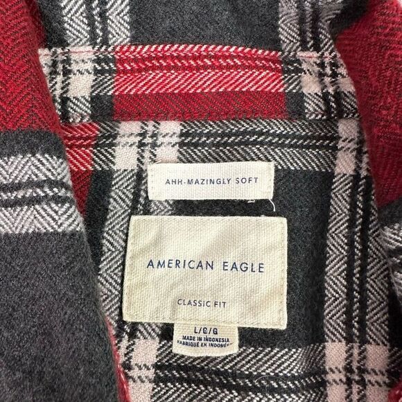 American Eagle Large womens AE Ahh-Mazingly Soft Flannel Shirt Red Gray - Picture 6 of 9
